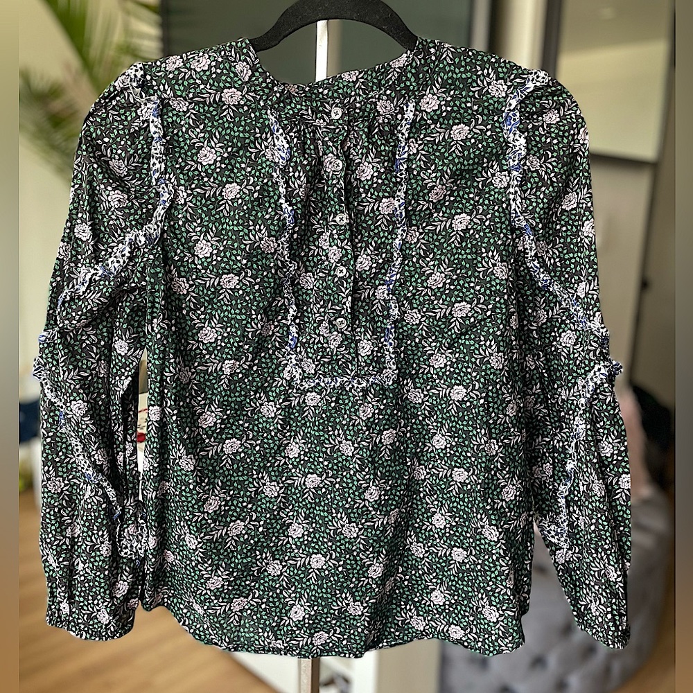 J Crew Liberty Ruffle Sleeve Top Franklyn Floral Black Ivy S